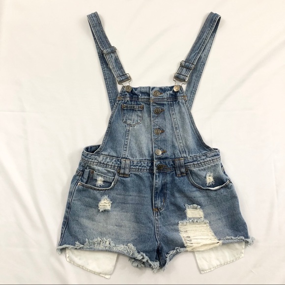 Hot Kiss Denim - Hot Kiss Light Wash Distressed Ava Shortalls